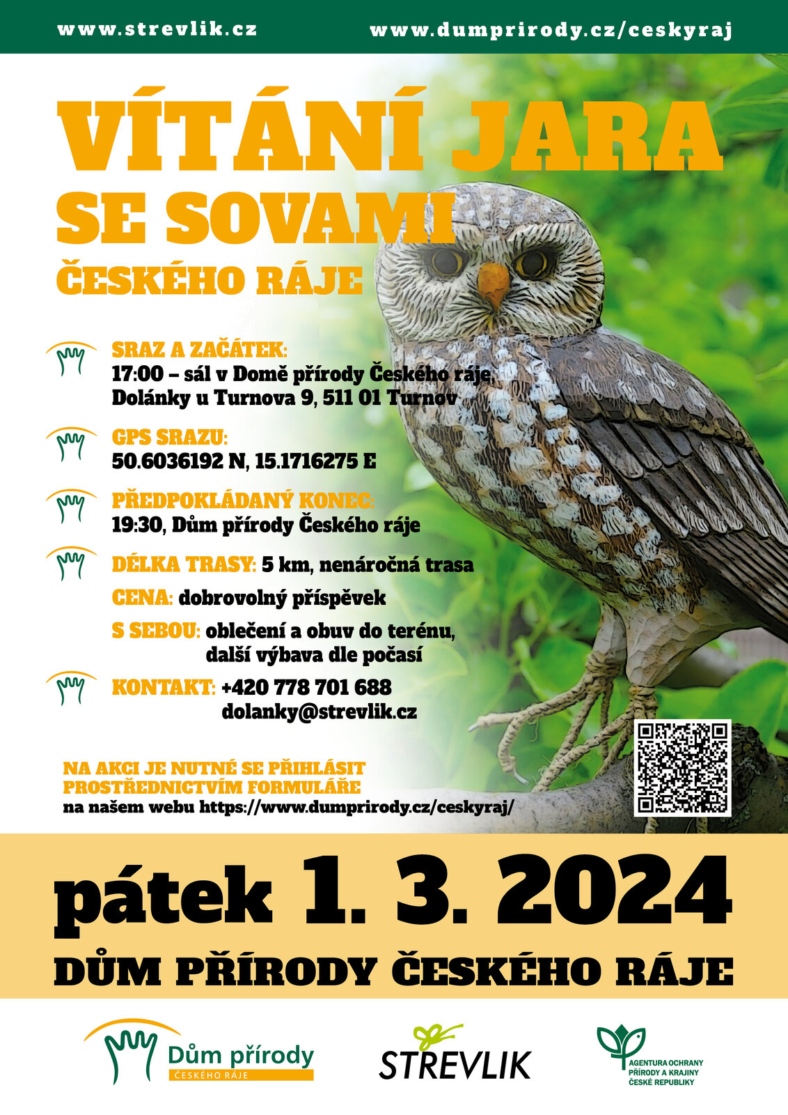 Plakát akce Vítání jara se sovami Českého ráje