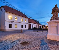 Dům přírody Pálavy a socha sv. Jana Nepomuckého
